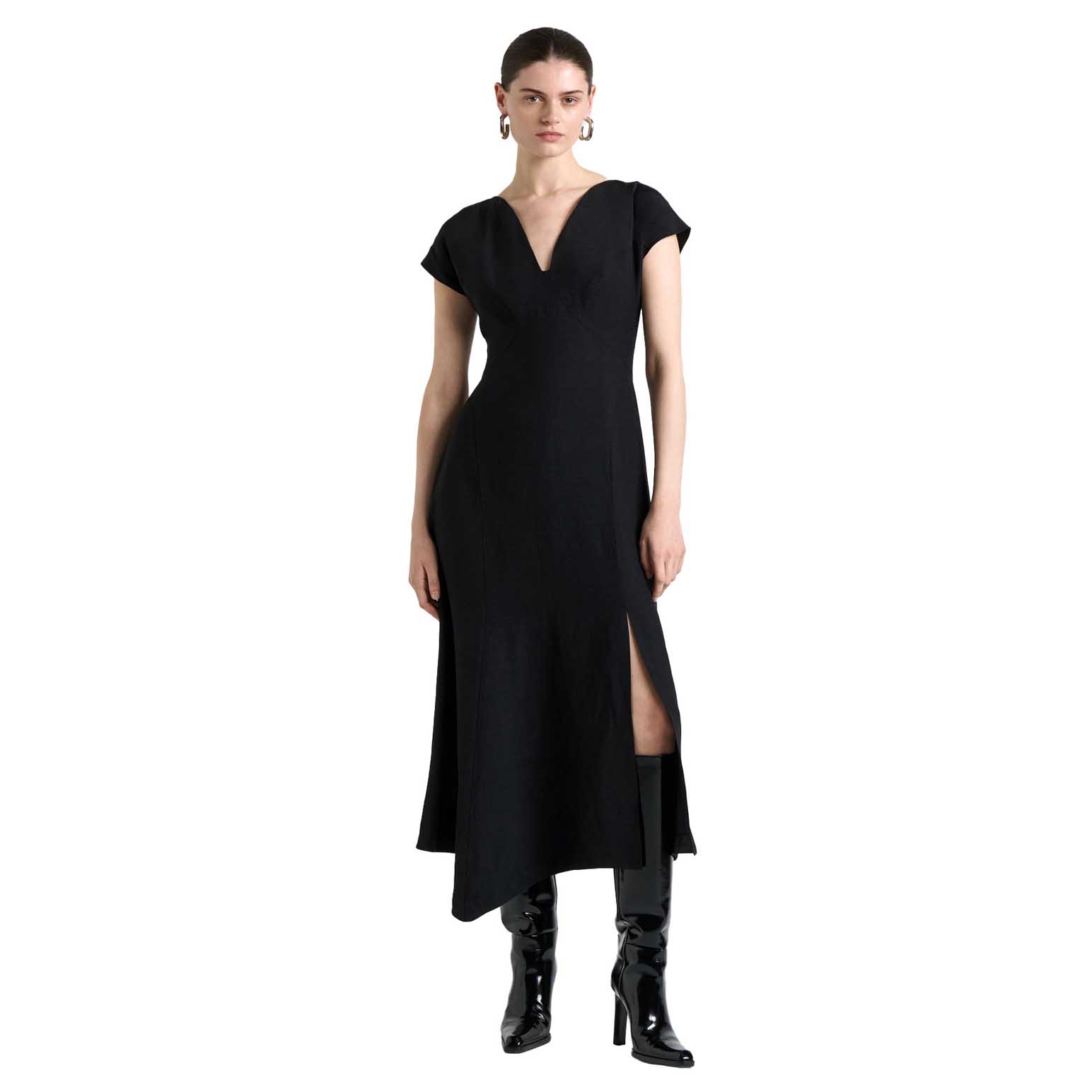 Cue Viscose Blend V-Neck Midi Dress